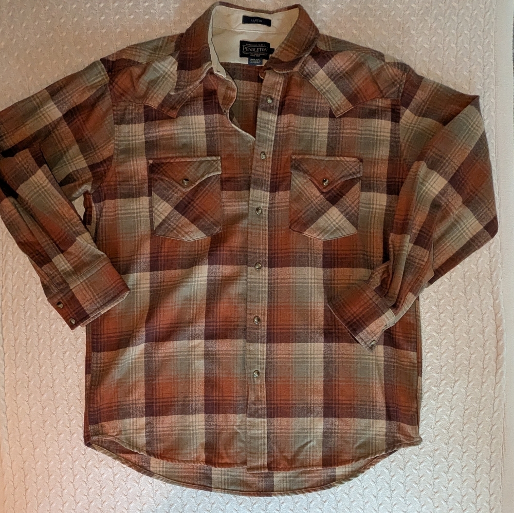 🆕 Pendleton Canyon Umatillo 100% Wool L Western Shirt L Rust Taupe Brown Plaid - Picture 15 of 15